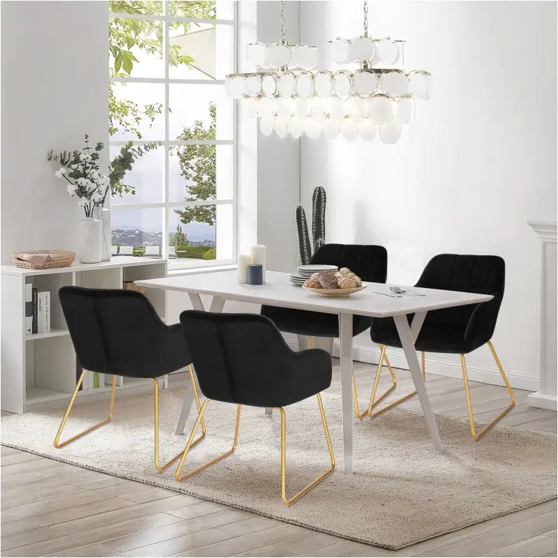 Set van 2 BukkitBow fluwelen eetkamerstoelen met gouden metalen poten en zithoogte van 48,5 cm, stijlvol en comfortabel.