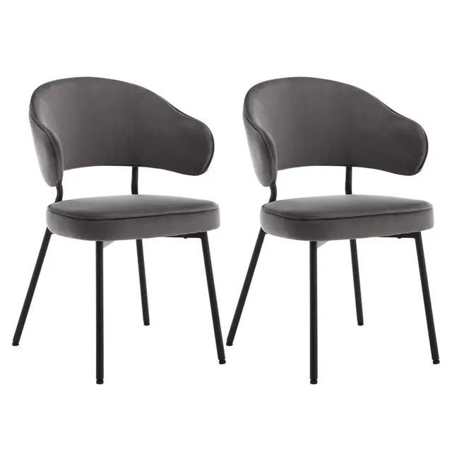 Set van 2 BukkitBow fluwelen eetkamerstoelen met metalen poten, breed en comfortabel, zithoogte 48 cm, geschikt voor moderne eethoeken.