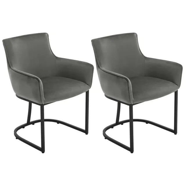 Set van 2 BukkitBow fluwelen eetkamerstoelen met metalen poten, stabiel en comfortabel, zithoogte 46,5 cm.