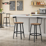 Set van 2 industriële barkrukken van BukkitBow met houten zitting, rugleuning, voetsteun en stalen frame voor keuken en eetkamer