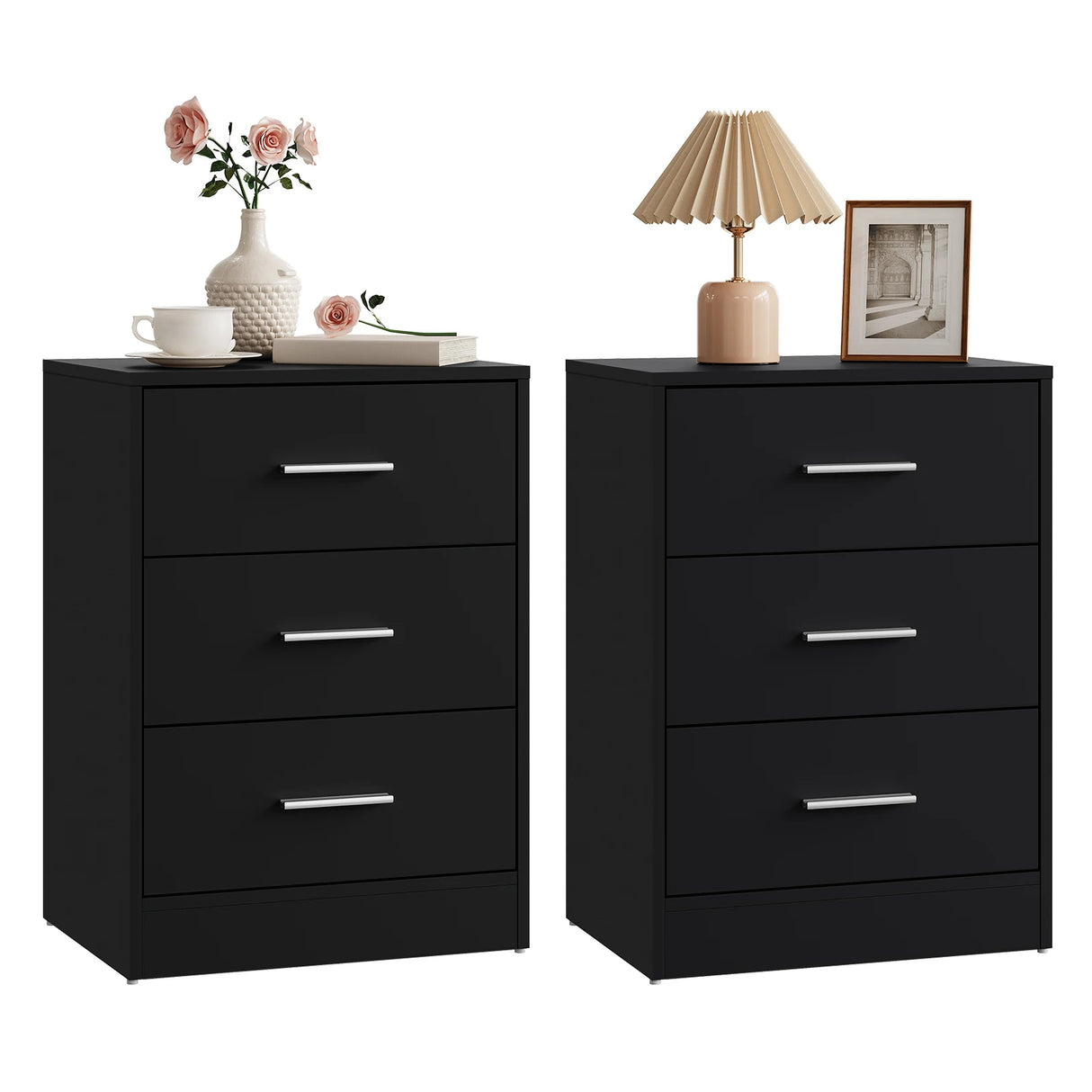 BukkitBow set van 2 moderne nachtkastjes met 3 laden, ruimtebesparend en geschikt voor slaapkamer en woonkamer.