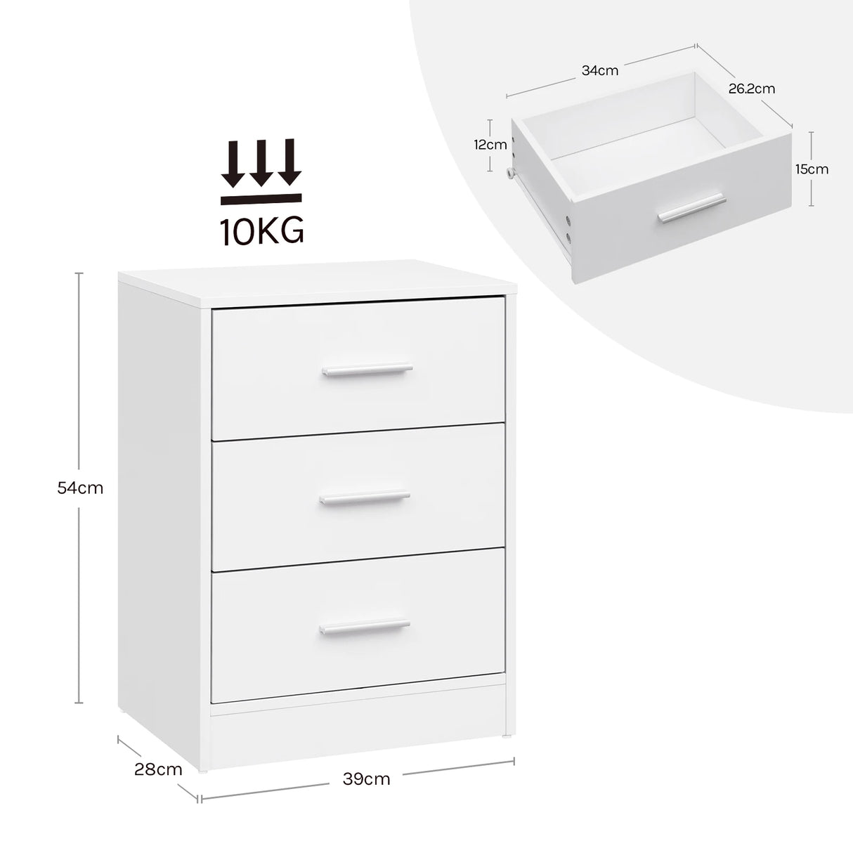 BukkitBow set van 2 moderne nachtkastjes met 3 laden, ruimtebesparend ontwerp voor slaapkamer en woonkamer