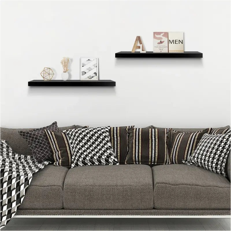BukkitBow set van 2 MDF zwevende boekenplanken met divers formaat en maximale belasting van 5 kg, geschikt voor decoratie en boeken.