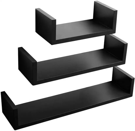 Set van 3 drijvende houten boekenplanken van BukkitBow, in verschillende maten met bevestigingen en gelakt MDF-afwerking.