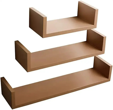 Set van 3 drijvende boekenplanken van BukkitBow in gelakt MDF, verschillende maten met bevestigingsmateriaal, geschikt voor boeken of decor.