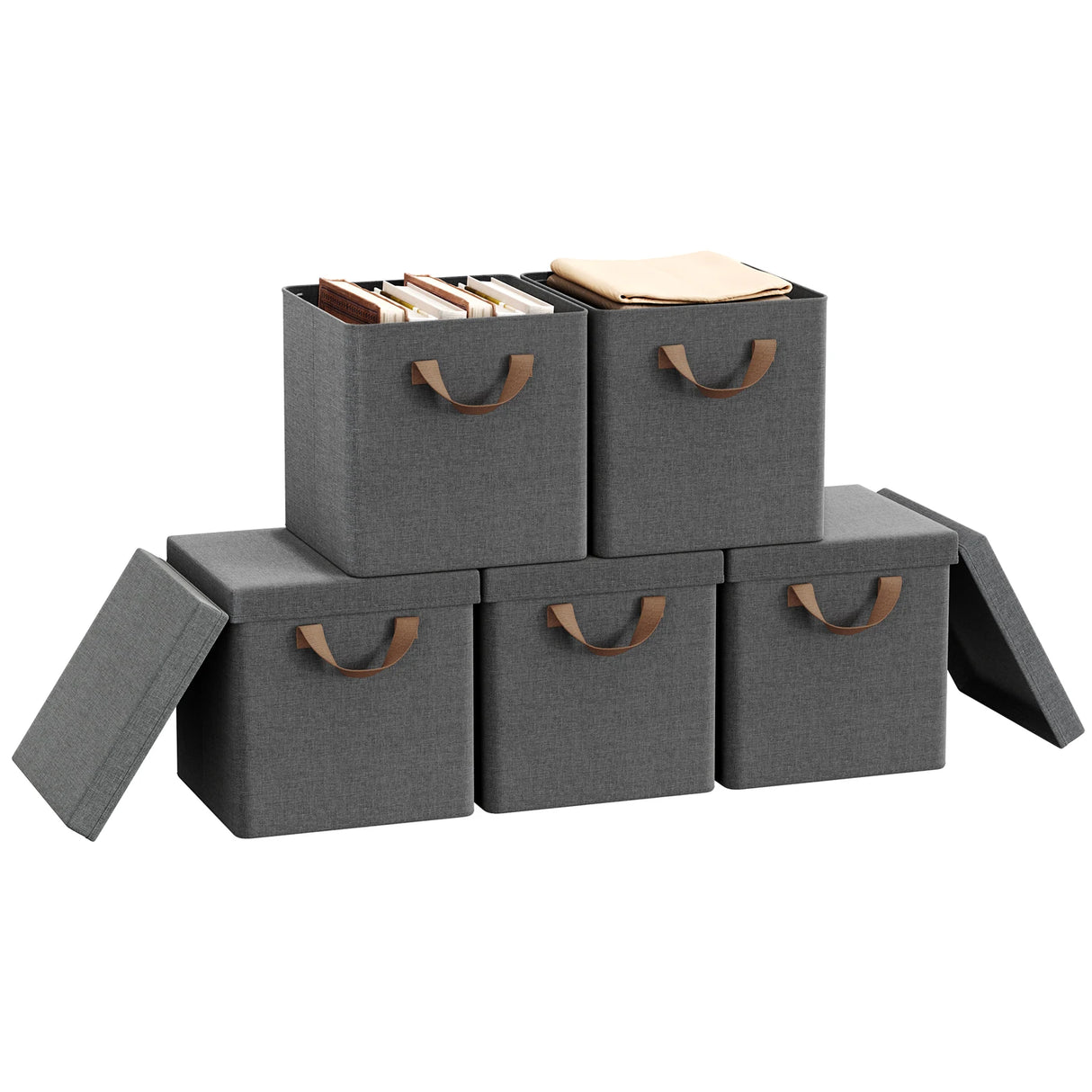 Set van 3 of 5 opvouwbare stoffen opbergdozen met deksel van BukkitBow, organiser en opbergoplossingen voor thuis