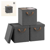 BukkitBow set van 3 of 5 opvouwbare stoffen opbergdozen met deksel, organizer voor opslag en organisatie in huis