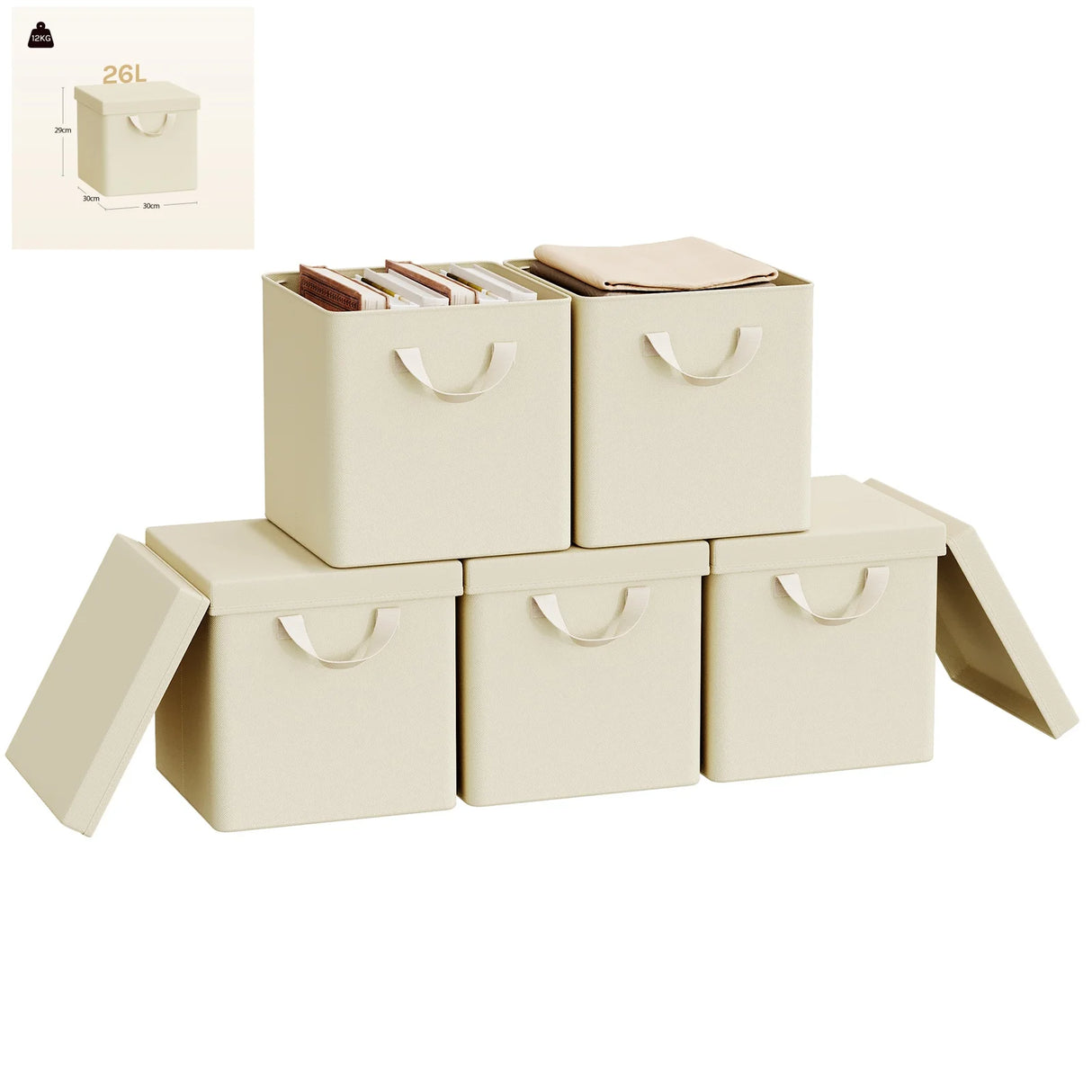 BukkitBow set van 3 of 5 opvouwbare stoffen opbergdozen met deksel, organizer voor opbergruimte en organisatie.