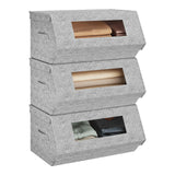 Set van 3 BukkitBow stof opbergdozen met kijkvenster en magnetische sluiting op een opbergrek