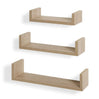 Set van 3 houten boekenplanken van BukkitBow in verschillende afmetingen, geschikt voor wandmontage en decoratie.