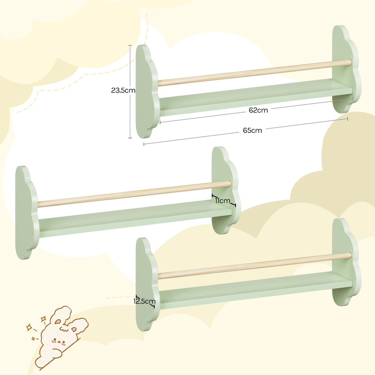 BukkitBow - Set van 3 Zwevende Wandplanken - Hout - Boekenrek - Kinderkamer