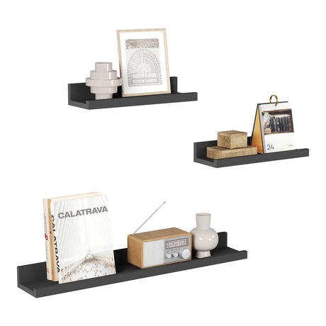 Set van 3 zwevende houten wandplanken van BukkitBow, ideaal als fotoplank of wandrek voor decoratie en boeken.