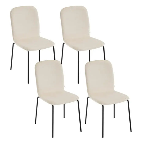Set van 4 BukkitBow eetkamerstoelen met fluwelen zitting en metalen frame, stapelbare stoelen voor een stijlvolle eetkamer.