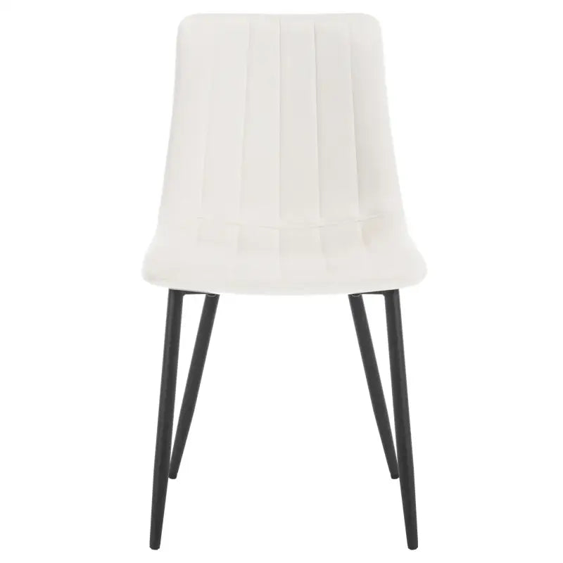 Set van 4 BukkitBow eetkamerstoelen met fluwelen of lederen zitting, metalen poten en ergonomisch Scandinavisch ontwerp.