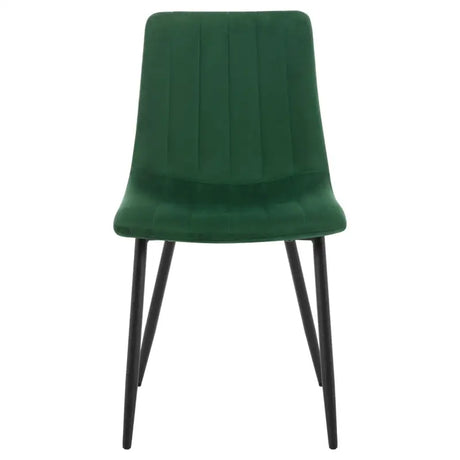 Set van 4 BukkitBow eetkamerstoelen met fluweel of leer, metalen poten en ergonomisch Scandinavisch ontwerp.