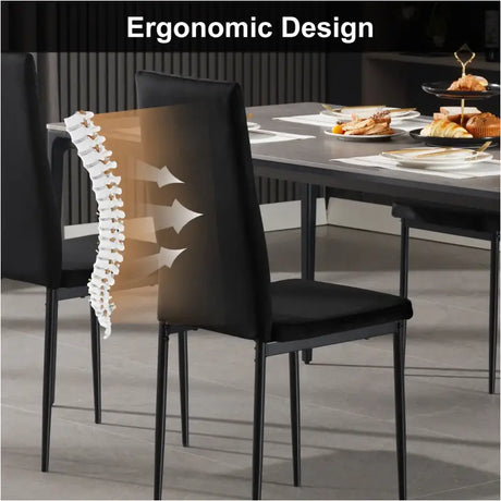 Set van 4 BukkitBow eetkamerstoelen met kunstleer of fluweel, metalen poten, ergonomisch en duurzaam, 40x98x52 cm.