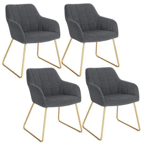 Set van 4 BukkitBow eetkamerstoelen van fluweel met gouden metalen onderstel, comfortabele zithoogte van 48,5 cm.