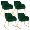 Set van 4 BukkitBow eetkamerstoelen van fluweel met goudkleurig metalen onderstel, comfortabele zithoogte van 48,5 cm.