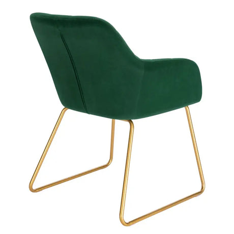 Set van 4 BukkitBow eetkamerstoelen van fluweel met goudkleurig metalen onderstel, stijlvolle en comfortabele zithoogte.