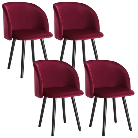 Set van 4 BukkitBow eetkamerstoelen met fluwelen zitting, massief houten frame, ergonomisch en stijlvol, zithoogte 47 cm.