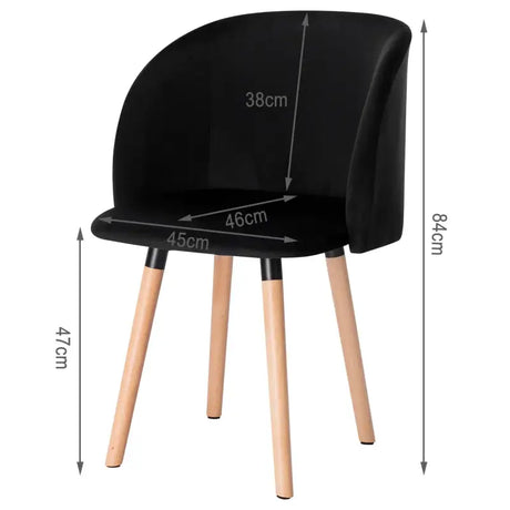 Set van 4 BukkitBow eetkamerstoelen met fluwelen zitting, massief houten frame, ergonomisch en stijlvol, zithoogte 47 cm.