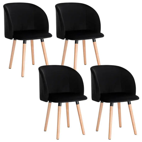 Set van 4 BukkitBow eetkamerstoelen met fluwelen zitting, massief houten frame en ergonomisch ontwerp, zithoogte 47 cm
