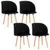 Set van 4 BukkitBow eetkamerstoelen met fluwelen zitting, massief houten frame en ergonomisch ontwerp, zithoogte 47 cm