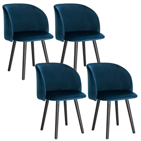Set van 4 BukkitBow eetkamerstoelen met fluwelen zitting, massief houten frame, ergonomisch en stijlvol, zithoogte 47 cm.