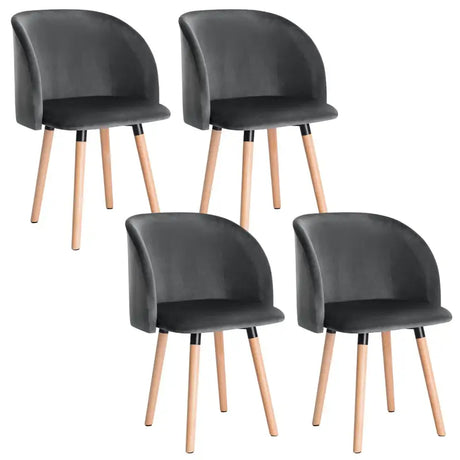 Set van 4 BukkitBow eetkamerstoelen met fluwelen zitting, massief houten frame, ergonomisch en stijlvol, zithoogte 47 cm.