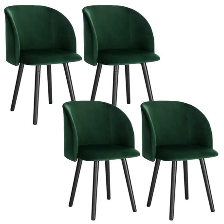 Set van 4 BukkitBow eetkamerstoelen met fluwelen zitting en massief houten frame, ergonomisch en stijlvol, zithoogte 47 cm.