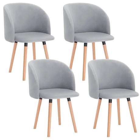 Set van 4 BukkitBow eetkamerstoelen met fluwelen zitting, massief houten frame en ergonomisch ontwerp, zithoogte 47 cm.