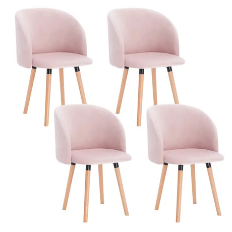 Set van 4 BukkitBow eetkamerstoelen met fluwelen zitting, massief houten frame en ergonomisch ontwerp, zithoogte 47 cm.