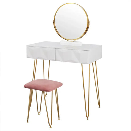 BukkitBow kaptafel en kruk set met massief hout, metalen poten en spiegel, elegante meubel voor slaapkamer of kleedkamer