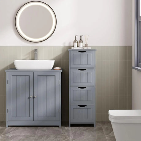 BukkitBow smalle vrijstaande badkamerkast met 4 laden, ruimtebesparend opslagmeubel voor badkamer en woonkamer