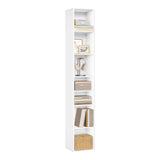 Witte BukkitBow hoge boekenkast met 7 open vakken, 178,5 cm hoog, geschikt voor boeken en decoratie.