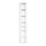 Witte BukkitBow hoge boekenkast met 7 vakken, 178,5 cm hoog, smal design, houten opbergmeubel voor boeken en decoraties