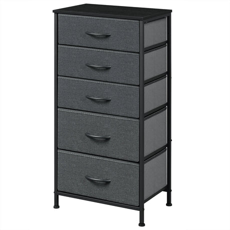 BukkitBow smalle ladekast met 5 stoffen lades, vrijstaand metalen frame, geschikt voor slaapkamer of woonkamer.