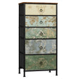 Smalle BukkitBow ladekast met 5 stoffen laden en vintage bloemenmotief, breedte 45,5 cm, elegant en functioneel meubelstuk.