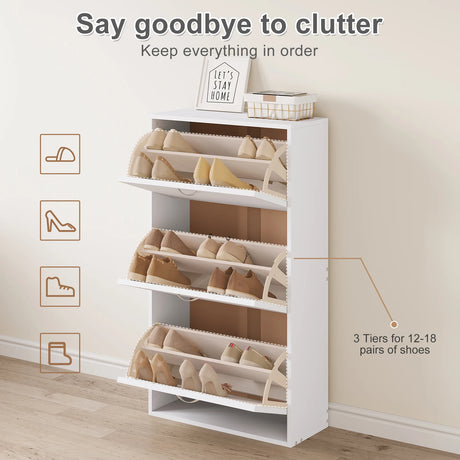 BukkitBow schoenenrek, smalle witte schoenenkast met 3 kantelbare laden, hoog, geschikt voor schoenen en accessoires