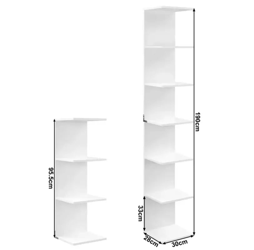 Witte BukkitBow staande boekenkast met 7 niveaus en vrijstaand ontwerp, hoogte 190 cm, modern en functioneel meubelstuk