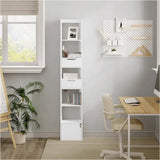 BukkitBow staande boekenkast van eikenhout met melamine fineer, ruime opbergvakken, deur en laden, modern meubel voor woonkamer
