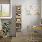 Staande BukkitBow boekenkast van eikenhout met melamine fineer, ruime opbergruimte, deur en laden, modern en functioneel design