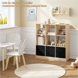 BukkitBow staande boekenkast met 9 kubussen, E1-klasse hout en melamine fineer, inclusief opbergmanden, modern design