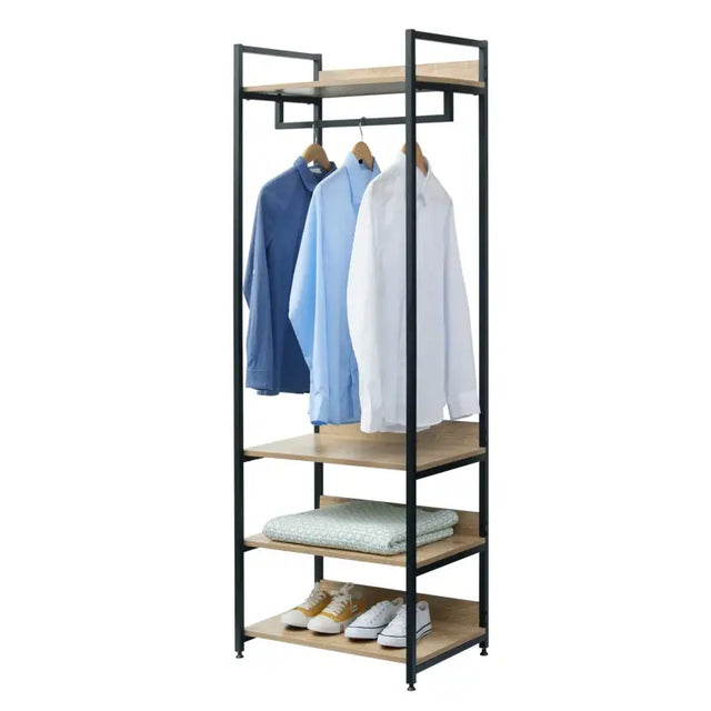 BukkitBow staande kapstok met houten planken, grote opslagruimte, multifunctioneel design, afmetingen 56x36x170 cm, modern en praktisch