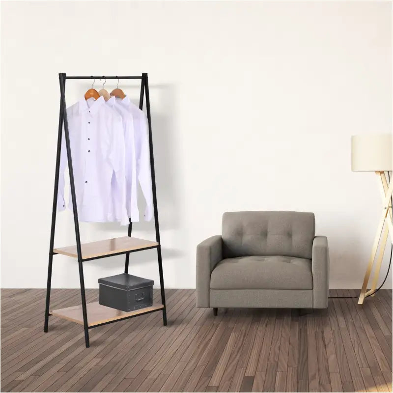 BukkitBow staande kapstok met opbergplanken, schoenenrek en zware kledingrail, eenvoudig te monteren, 151x60x40cm