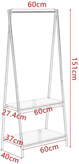 BukkitBow staande kapstok met opbergplanken, schoenenrek en stevige kledingrail, gemakkelijk te monteren, afmetingen 151x60x40 cm