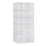 Witte BukkitBow stapelbare schoenendozen met transparante vakken en deurtjes, geschikt als sneaker organizer, set van 8, 12 of 18.