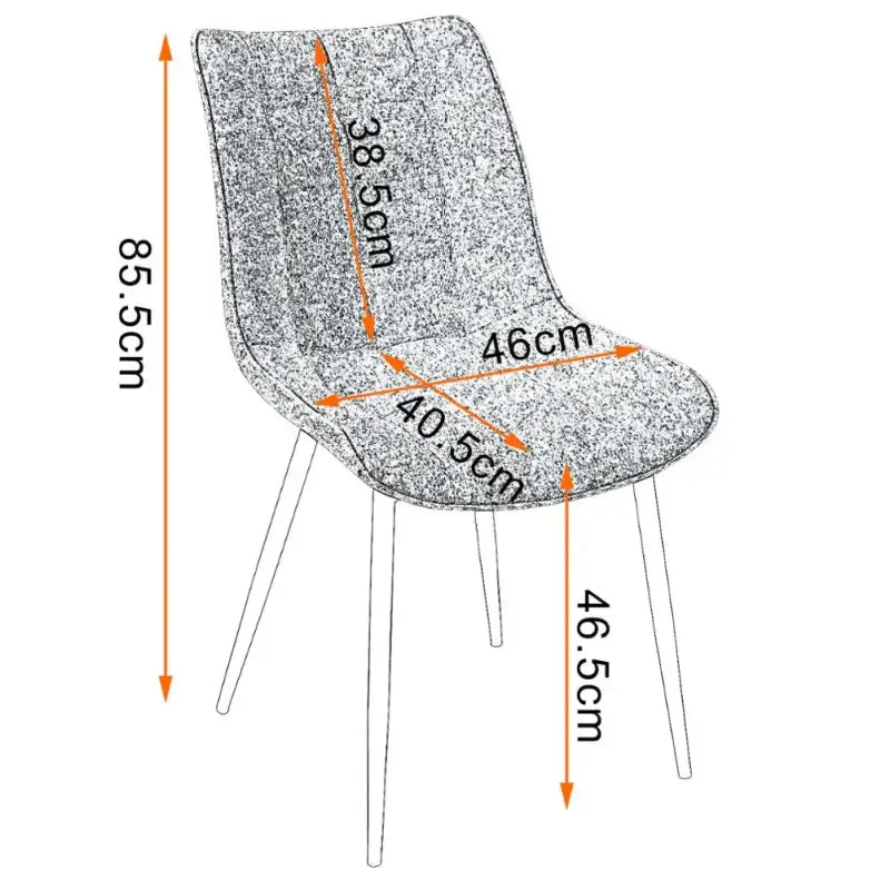 BukkitBow eetkamerstoel met metalen poten, kunstleren en fluwelen bekleding, afmetingen 85,5x46,5x40,5cm, 100kg draagvermogen.