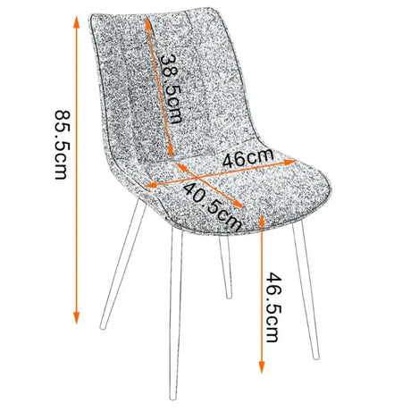 BukkitBow eetkamerstoel met metalen poten, kunstleren en fluwelen bekleding, afmetingen 85,5x46,5x40,5cm, 100kg draagvermogen.