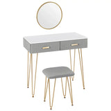 BukkitBow stijlvolle kaptafel set met spiegel en kruk, stevig metalen frame, fluweelafwerking en goudkleurige details, 80x77,5x40 cm